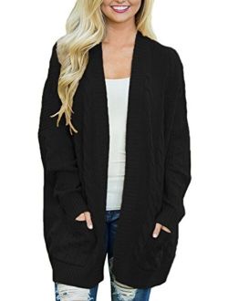 Womens Fashion Open Front Long Sleeve Cardigans Sweaters Coats with Pockets