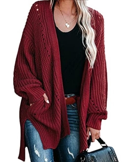 Womens Fashion Open Front Long Sleeve Cardigans Sweaters Coats with Pockets