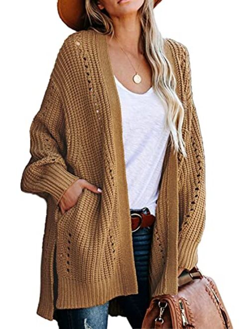 Dokotoo Womens Fashion Open Front Long Sleeve Cardigans Sweaters Coats with Pockets