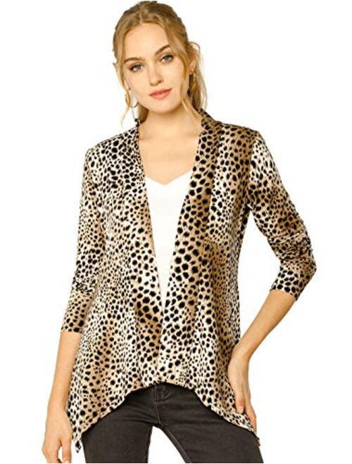 Allegra K Women's Long Sleeves Open Front Leopard Prints Cardigan