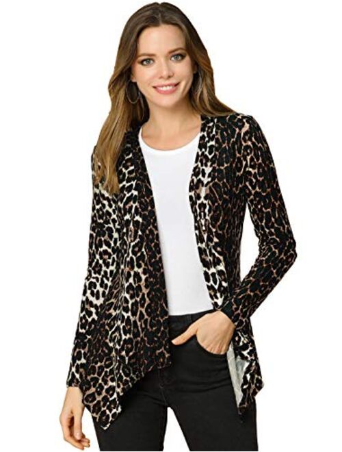 Allegra K Women's Long Sleeves Open Front Leopard Prints Cardigan