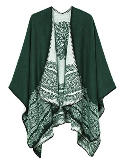 Women's Warm Shawls Wraps Open Front Cardigan Vintage Pattern Poncho Cape Sweater Coat