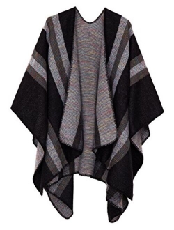 Women's Warm Shawls Wraps Open Front Cardigan Vintage Pattern Poncho Cape Sweater Coat