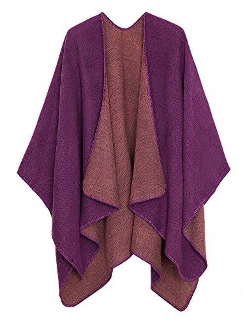 Women's Warm Shawls Wraps Open Front Cardigan Vintage Pattern Poncho Cape Sweater Coat