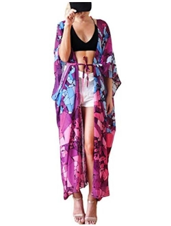 Bsubseach Womens Chiffon/Rayon Beach Blouses Kimono Cardigan Long Bikini Cover Up