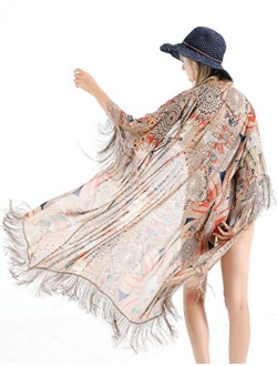 GRACIN Womens Beach Swimsuit Cover Up Long Floral Kimono Cardigan Bohemian Loose Blouse