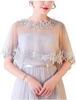 MisShow Women's Lace Appliques Shawls Wedding Bridal Cape Shoulder Covers Bolero