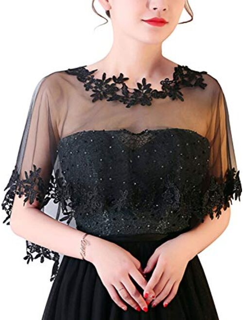 MisShow Women's Lace Appliques Shawls Wedding Bridal Cape Shoulder Covers Bolero