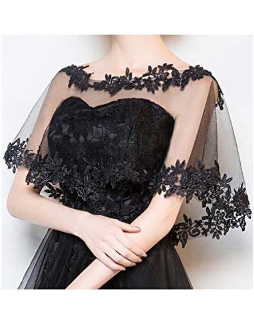 MisShow Women's Lace Appliques Shawls Wedding Bridal Cape Shoulder Covers Bolero