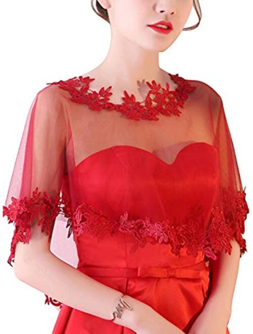 MisShow Women's Lace Appliques Shawls Wedding Bridal Cape Shoulder Covers Bolero