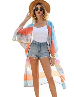 CASURESS Women's Sheer Chiffon Blouse Tops Kimono Cardigan Floral Loose Cover Ups Outwear Plus Size