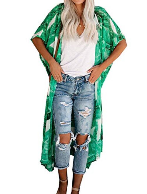 CASURESS Women's Sheer Chiffon Blouse Tops Kimono Cardigan Floral Loose Cover Ups Outwear Plus Size