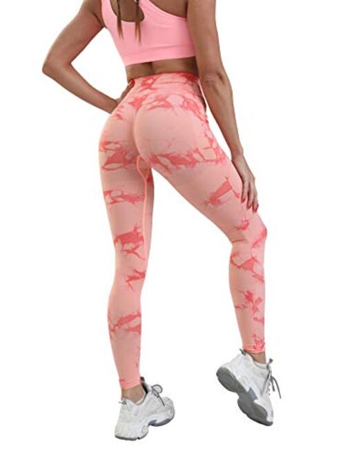 OVESPORT Seamless Leggings for Women Butt Lift High Waist Sexy Tie Dye Yoga Pants Soft Opaque Sports Workout Tights Running