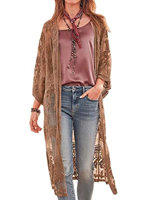 FaroDor Women's Flowy Bathing Suit Kimono Cardigan Lace Crochet Swimwear Floral Cover Ups