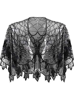 BABEYOND 1920s Shawl Wraps Sequin Beaded Evening Cape Bridal Shawl Bolero Flapper Cover Up