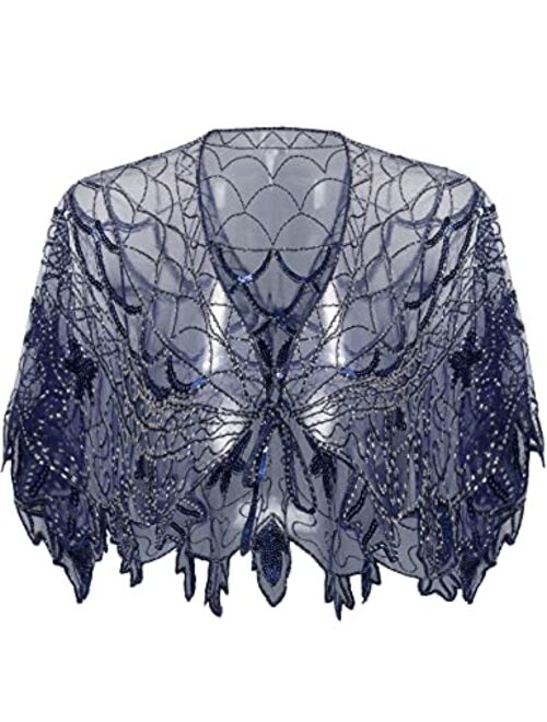 BABEYOND 1920s Shawl Wraps Sequin Beaded Evening Cape Bridal Shawl Bolero Flapper Cover Up