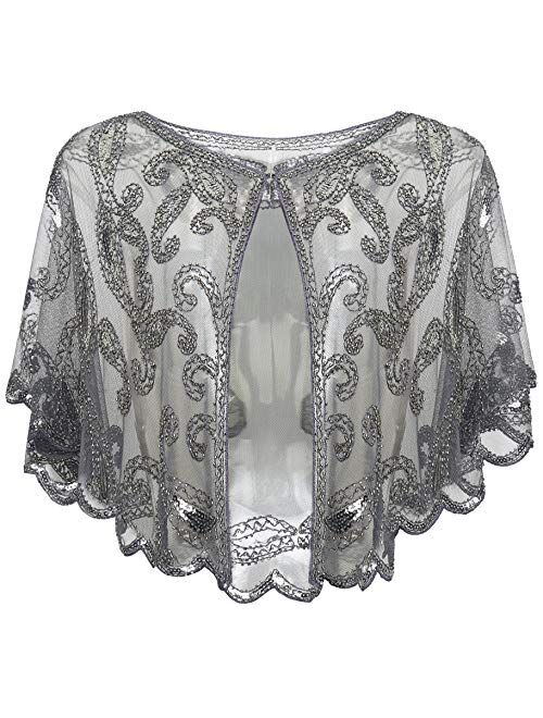 BABEYOND 1920s Shawl Wraps Sequin Beaded Evening Cape Bridal Shawl Bolero Flapper Cover Up