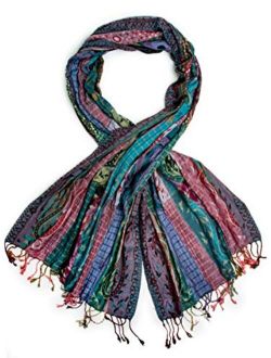 Bohomonde Harina Shawl, Woven Reversible Striped Pashmina Scarf, Hand Made in India