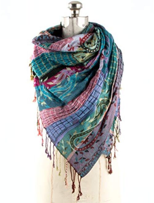 Bohomonde Harina Shawl, Woven Reversible Striped Pashmina Scarf, Hand Made in India