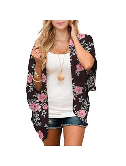 Zando Floral Kimonos for Women Swimsuit Cover Ups Open Front Summer Tops Cardigan Half Sleeve Sheer Shawls and Wraps