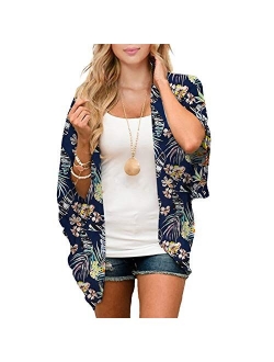 Zando Floral Kimonos for Women Swimsuit Cover Ups Open Front Summer Tops Cardigan Half Sleeve Sheer Shawls and Wraps