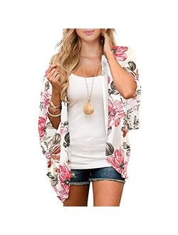 Zando Floral Kimonos for Women Swimsuit Cover Ups Open Front Summer Tops Cardigan Half Sleeve Sheer Shawls and Wraps