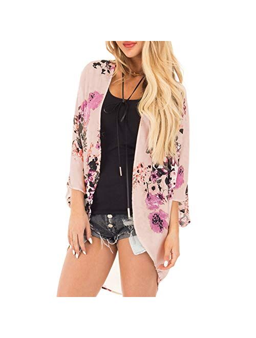 Zando Floral Kimonos for Women Swimsuit Cover Ups Open Front Summer Tops Cardigan Half Sleeve Sheer Shawls and Wraps