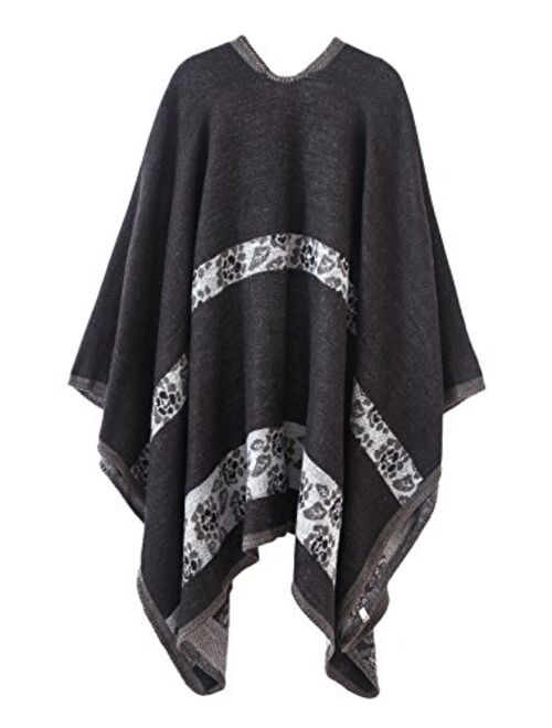 Women’s Retro Warm Shawls Poncho Cape Floral Printed Open Front Cardigans Sweater