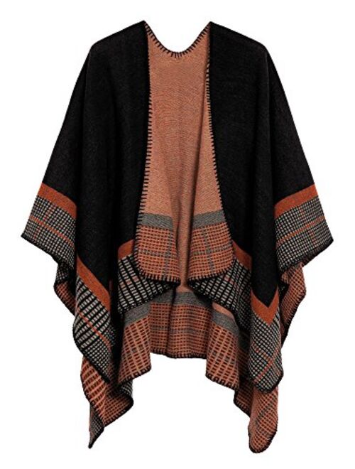 Women’s Retro Warm Shawls Poncho Cape Floral Printed Open Front Cardigans Sweater