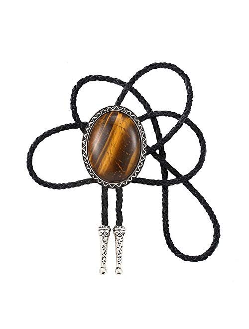 KDG Nature Agate Triangle Shape Western Cowboy Celtic Black Stone Bolo Tie Necktie For Men