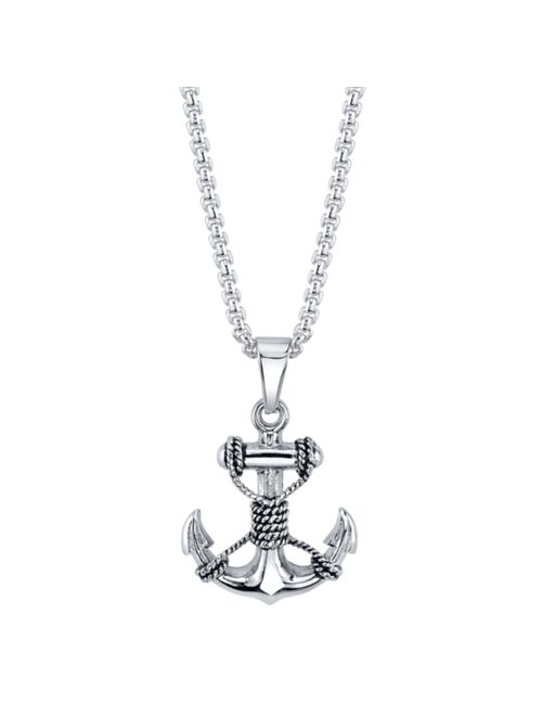 He Rocks Anchor with Rope Pendant Necklace in Stainless Steel, 24" Chain