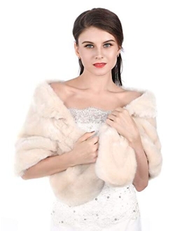 Aukmla Women's Wedding Faux Fur Wraps and Shawls Bridal Fur Stoles Scarf with Rhinestones Brooch for Bride and Bridesmaids