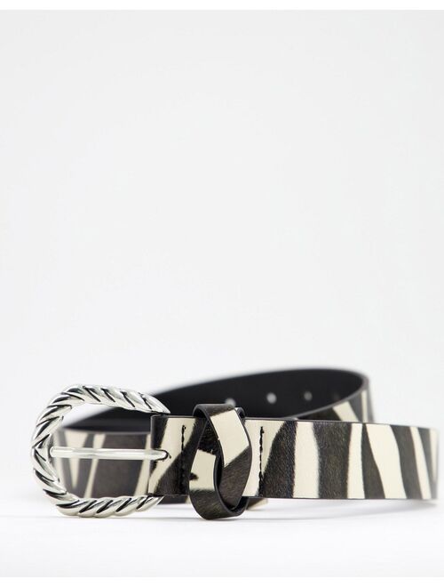 My Accessories London hip and waist belt with silver twist buckle in zebra print