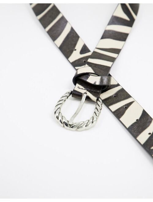 My Accessories London hip and waist belt with silver twist buckle in zebra print