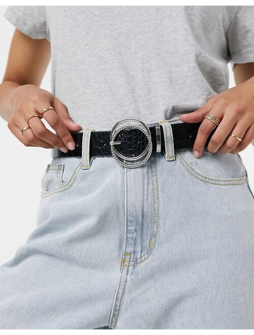 River Island silver buckle belt in black