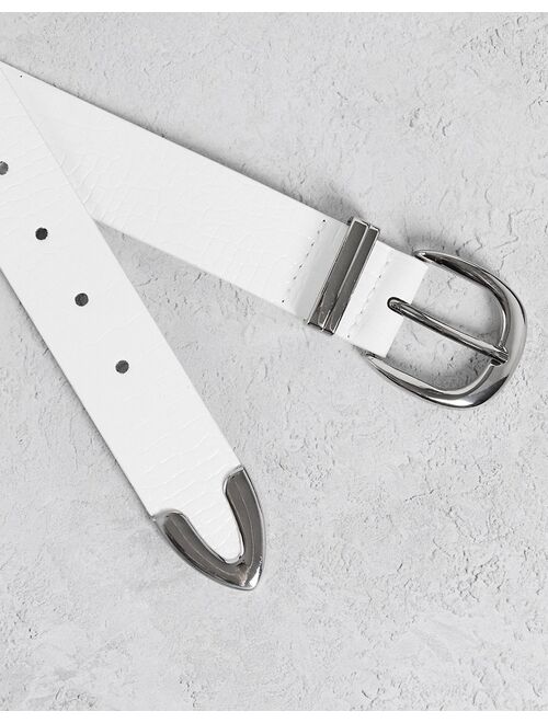 Exclusive belt in white croc with silver tipping