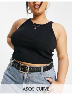 Curve quilted square buckle waist and hip belt in black