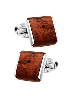 VIILOCK Mens Natural Handmade Rosewood Cufflinks Handcrafted Wooden Square Cuff Links