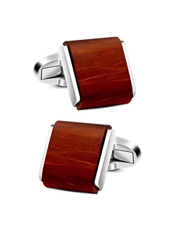 VIILOCK Mens Natural Handmade Rosewood Cufflinks Handcrafted Wooden Square Cuff Links