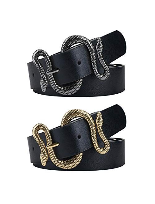 Belts for Women,Women Fashion Leather Belt for Dress with Snake Belt Buckle