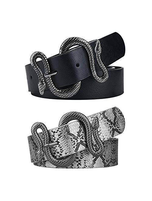 Belts for Women,Women Fashion Leather Belt for Dress with Snake Belt Buckle