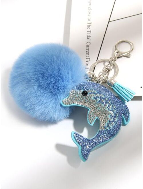 Shein Dolphin & Pom Pom Charm Keychain