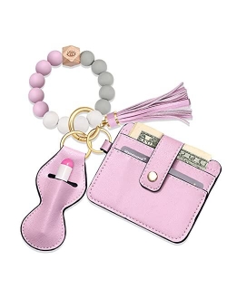 BVGA Wristlet Keychain Bracelet Wallet, Silicone Bead keyring Bangle for Women