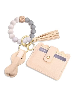 BVGA Wristlet Keychain Bracelet Wallet, Silicone Bead keyring Bangle for Women