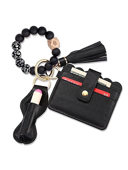 BVGA Wristlet Keychain Bracelet Wallet, Silicone Bead keyring Bangle for Women