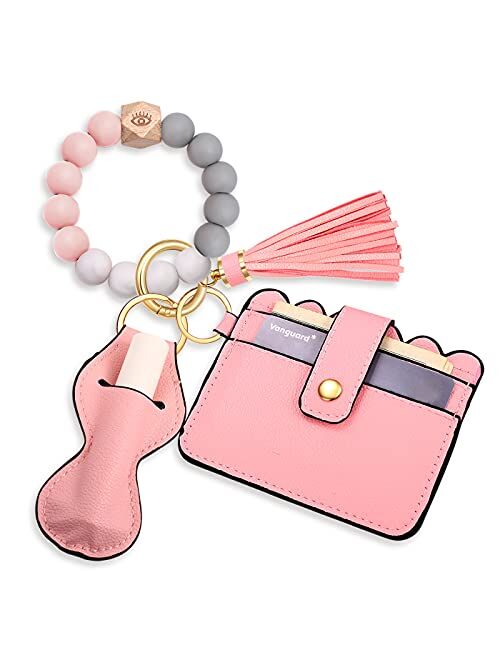 BVGA Wristlet Keychain Bracelet Wallet, Silicone Bead keyring Bangle for Women