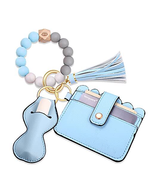 BVGA Wristlet Keychain Bracelet Wallet, Silicone Bead keyring Bangle for Women