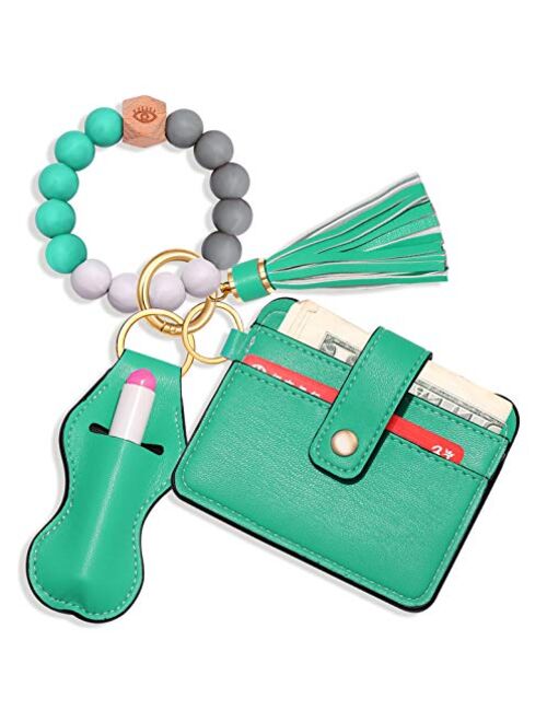 BVGA Wristlet Keychain Bracelet Wallet, Silicone Bead keyring Bangle for Women