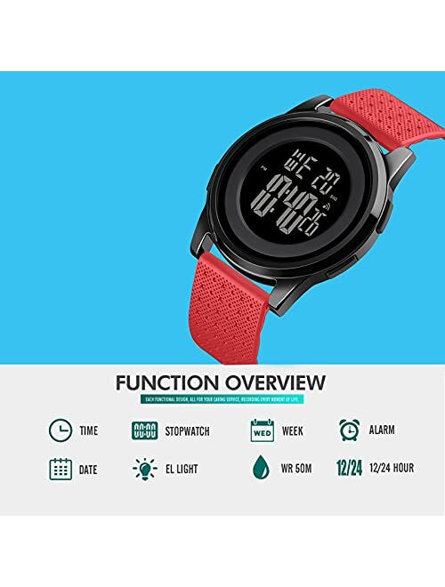 YUINK Mens Watch Ultra-Thin Digital Sports Watch Waterproof Stainless Steel Fashion Wrist Watch for Men Women