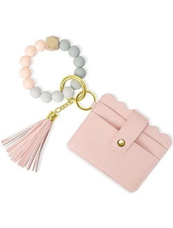 Wristlet Keychain Bracelet Wallet, YUOROS Wrist Car Key Rings with Tassel Bangle Card Holder